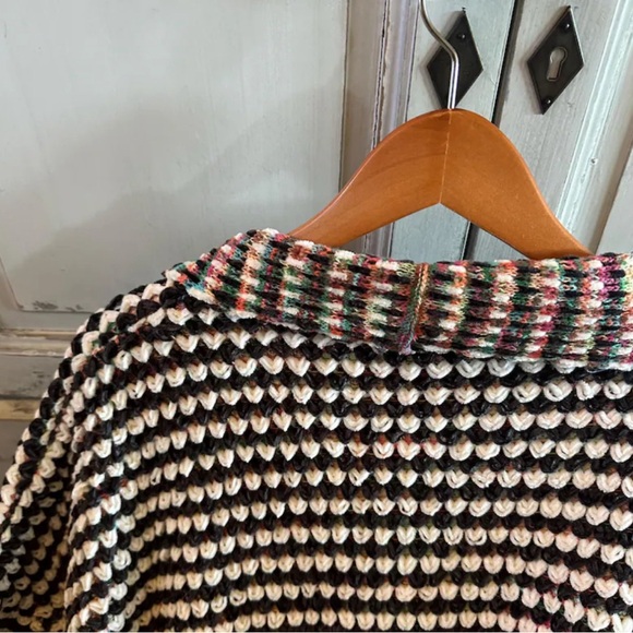 Womens Oversized Cozy Crochet Stitch Black White Yarn Knit Cardigan Sweater Boho - Picture 8 of 10